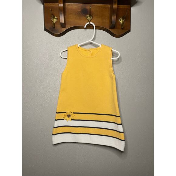 Vintage Y2K 2003 Gymboree Pastel Yellow Striped Knit Dress w/ Sunflower Applique - Picture 2 of 5
